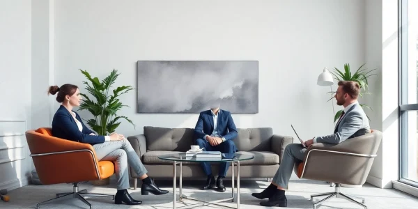 Beratungsgespräch über Unternehmensberatung Firmen mit einem fröhlichen Team in einem modernen Büro.