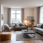 Home Staging Experten Chiemsee gestalten einen stilvollen und einladenden Wohnraum mit warmem Licht.
