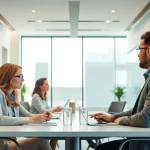 Unternehmensberatung: Berater arbeiten in einem modernen Büro an strategischen Lösungen.