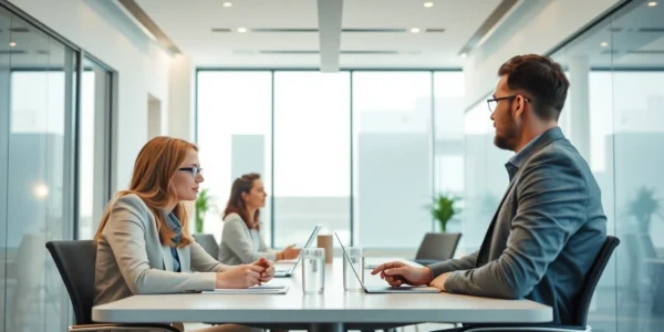 Unternehmensberatung: Berater arbeiten in einem modernen Büro an strategischen Lösungen.