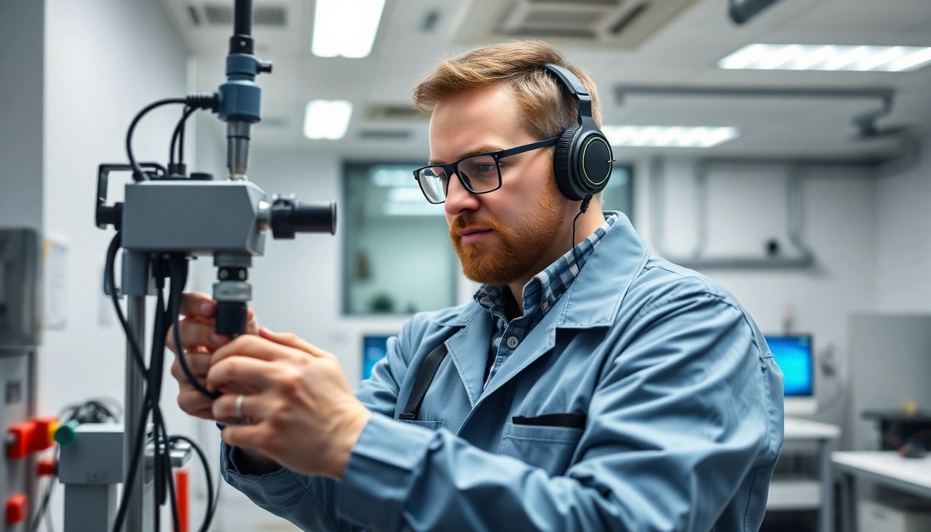 Techniker bei der Prüfung ortsveränderlicher elektrischer Betriebsmittel zur Gewährleistung der Sicherheit und Funktionalität.