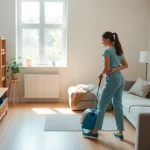 Hauswirtschaftskraft in Hameln cleaning a bright, organized living space with a warm atmosphere.