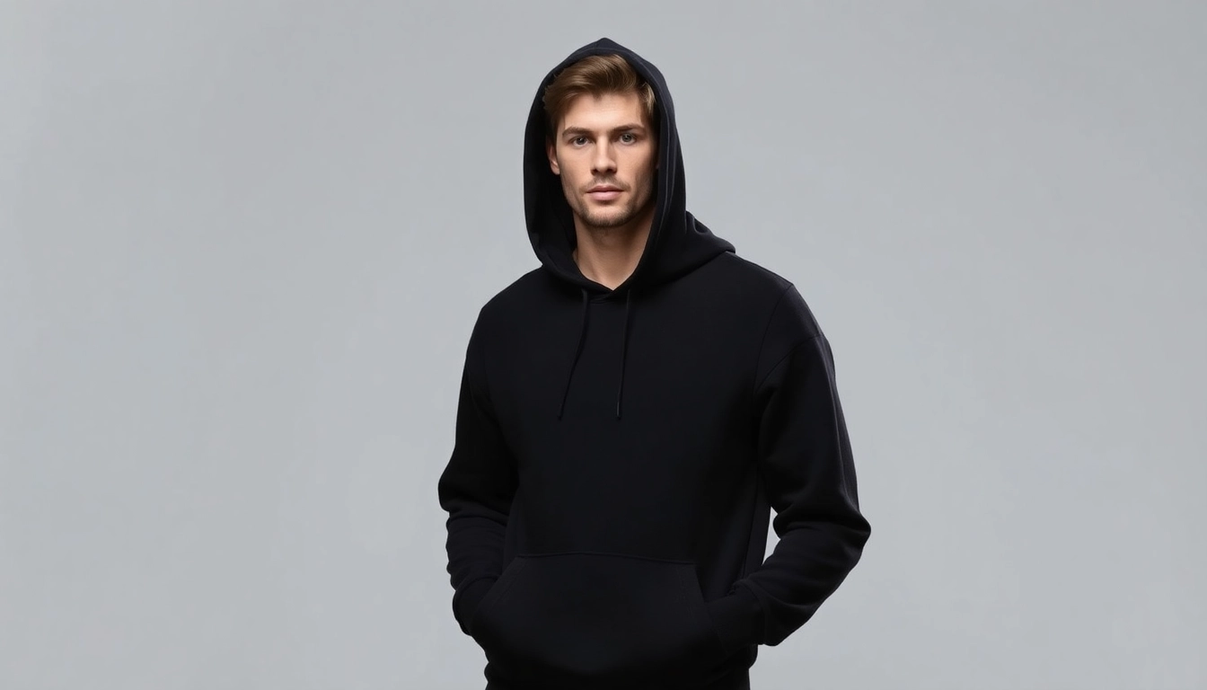 Trage den schwarzen Hoodie stilvoll und mit Komfort, ideal für Alltagslooks.