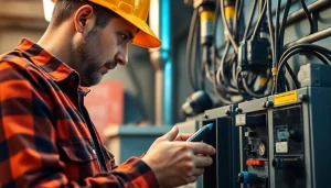 Inspecting for safety compliance during Prüfung ortsveränderlicher elektrischer Begtriebsmittel in a workshop.