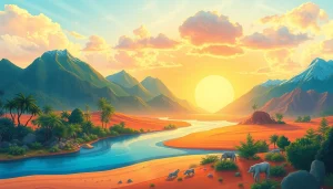 Visualize diverse climates showcasing tropical, arid, and snowy regions, highlighting Klima variety and beauty.