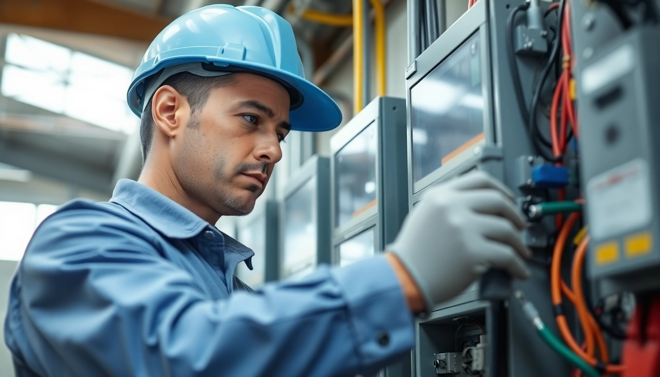 Electrician performing a DGUV V3 Prüfung on electrical equipment, ensuring workplace safety.