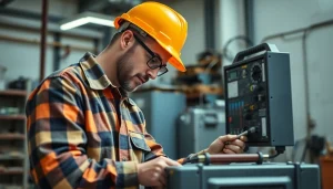 Inspecting Prüfung ortsveränderlicher elektrischer Betriebsmittel with proper tools in a bright workspace.