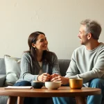 Engaged couple engaging in a meaningful discussion during a premarital preparation course.