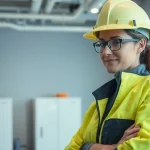 Untersuchung der prüfung ortsveränderlicher elektrischer betriebsmittel durch eine Elektrofachkraft in einem modernen Büro.