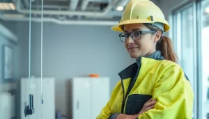 Untersuchung der prüfung ortsveränderlicher elektrischer betriebsmittel durch eine Elektrofachkraft in einem modernen Büro.