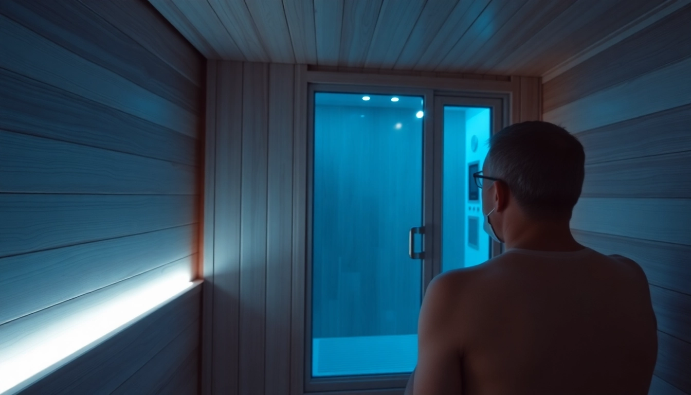 Kältekammer im Einsatz: Nutzer erlebt intensive Kältetherapie in einer modernen Einrichtung.