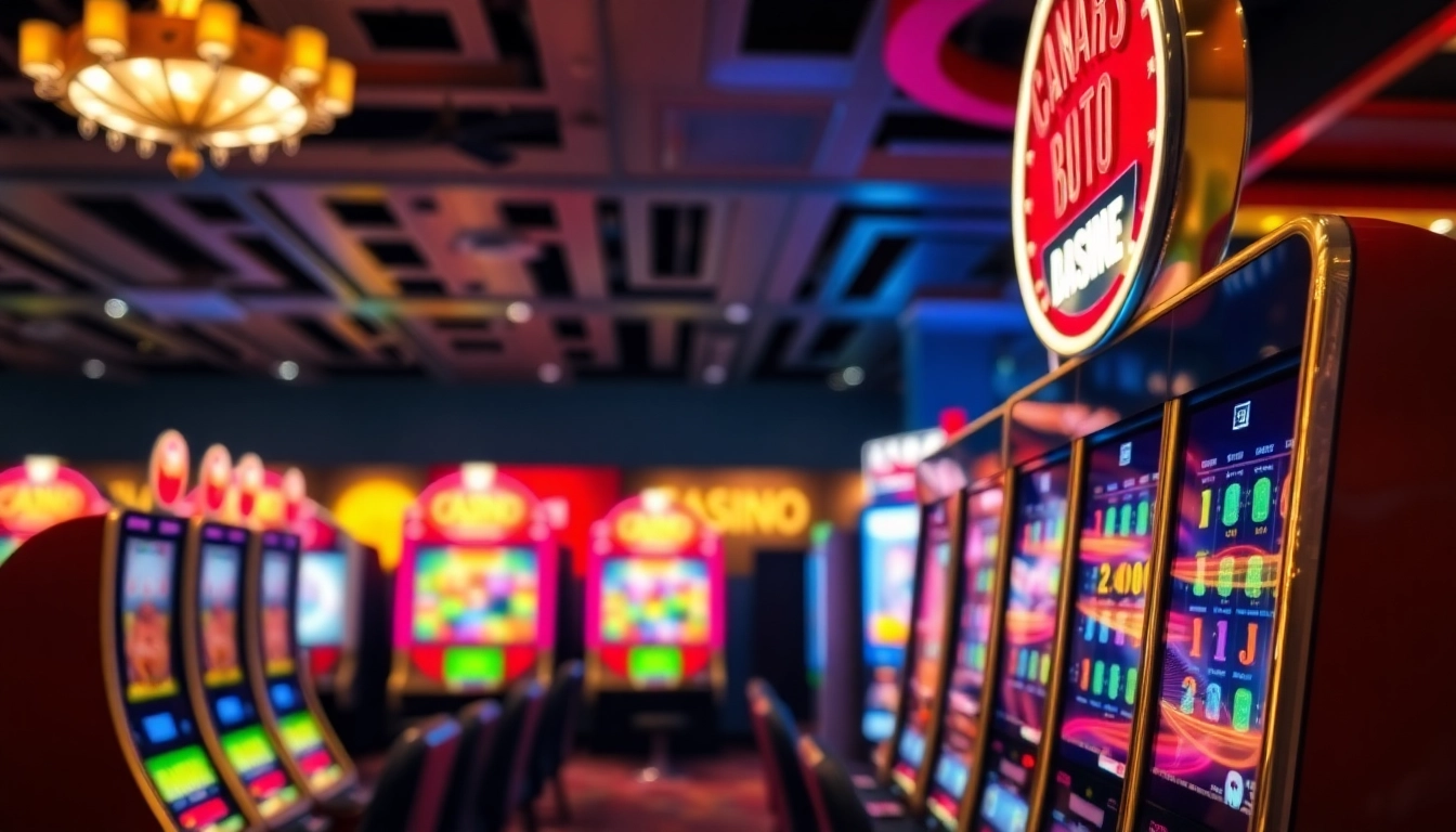 Catch enticing Casino Bonus offers amidst a lively casino backdrop, showcasing vibrant slot machines and attractive rewards.