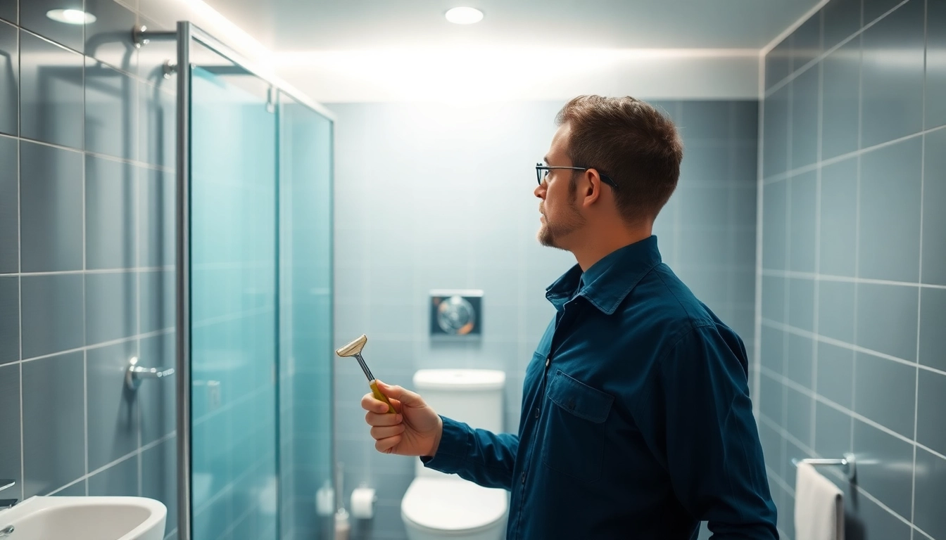 Professioneller Klempner beim Sanitär Notdienst für eine überlaufende Toilette.
