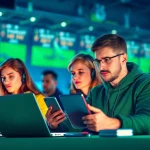 Menschen platziert Wetten ohne LUGAS auf modernen Geräten in einer dynamischen Wettumgebung.