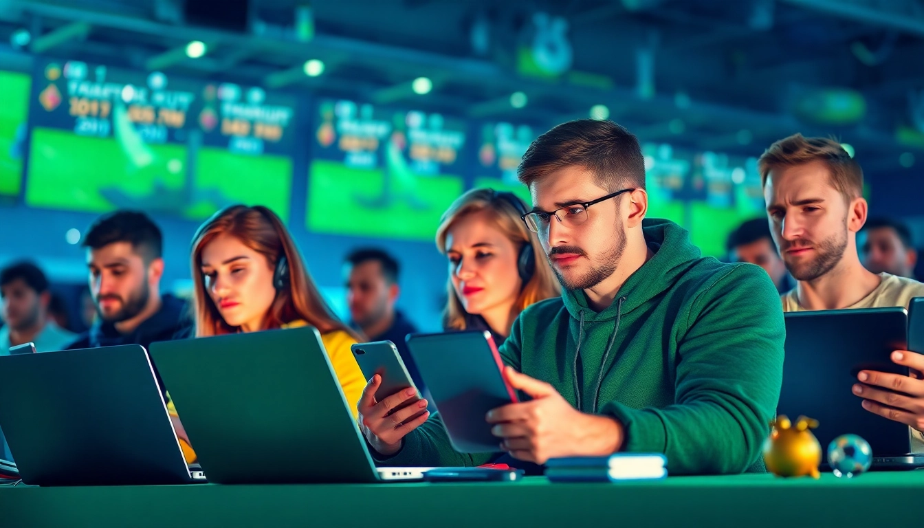 Menschen platziert Wetten ohne LUGAS auf modernen Geräten in einer dynamischen Wettumgebung.