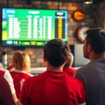 Erleben Sie das sportwetten Flair in einer modernen Sportbar voller Fans, die ihre Wettquoten verfolgen.