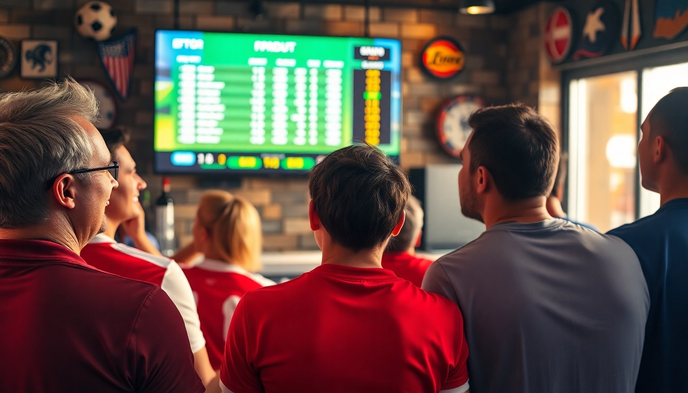 Erleben Sie das sportwetten Flair in einer modernen Sportbar voller Fans, die ihre Wettquoten verfolgen.