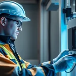 Techniker führt eine DGUV V3 Prüfung durch – check auf elektrische Sicherheit.