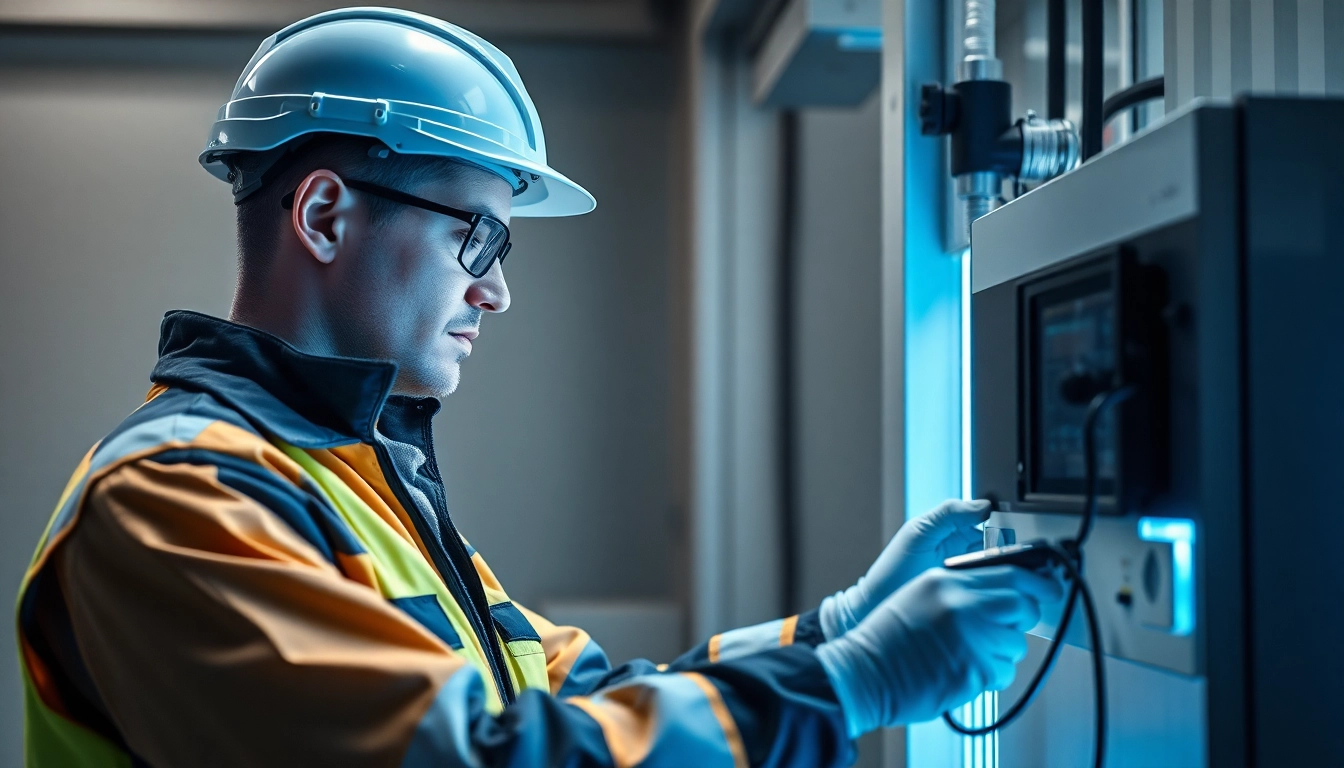 Techniker führt eine DGUV V3 Prüfung durch – check auf elektrische Sicherheit.