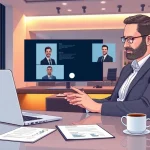 Moderner Headhunter Vertrieb im Büro bei einem Videoanruf mit einem Kunden – Professionalität und Engagement.