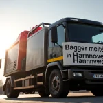 Bagger mieten Hannover: Moderner Bagger bei der Arbeit in einer urbanen Baustelle in Hannover.