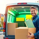 Umzugsunternehmen Saarbrücken hilft beim Möbeltransport mit einem freundlichen Umzugshelfer.