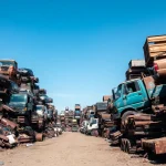 Salvage operations at Schrottplatz Remscheid featuring vibrant metal scraps and equipment.