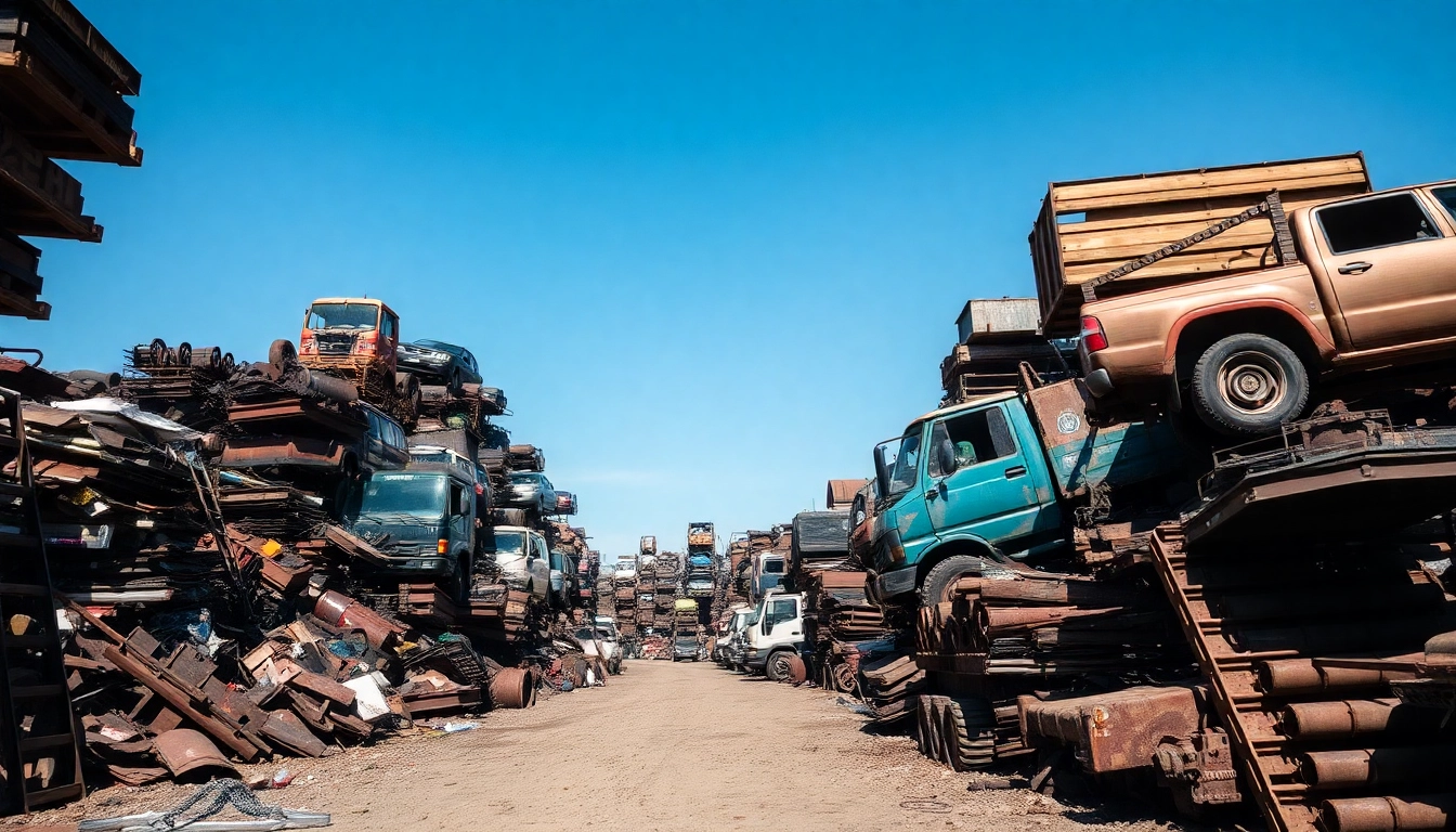 Salvage operations at Schrottplatz Remscheid featuring vibrant metal scraps and equipment.