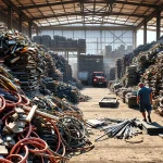 Workers sorting materials at Schrottplatz Remscheid, illustrating the bustling scrap metal scene.