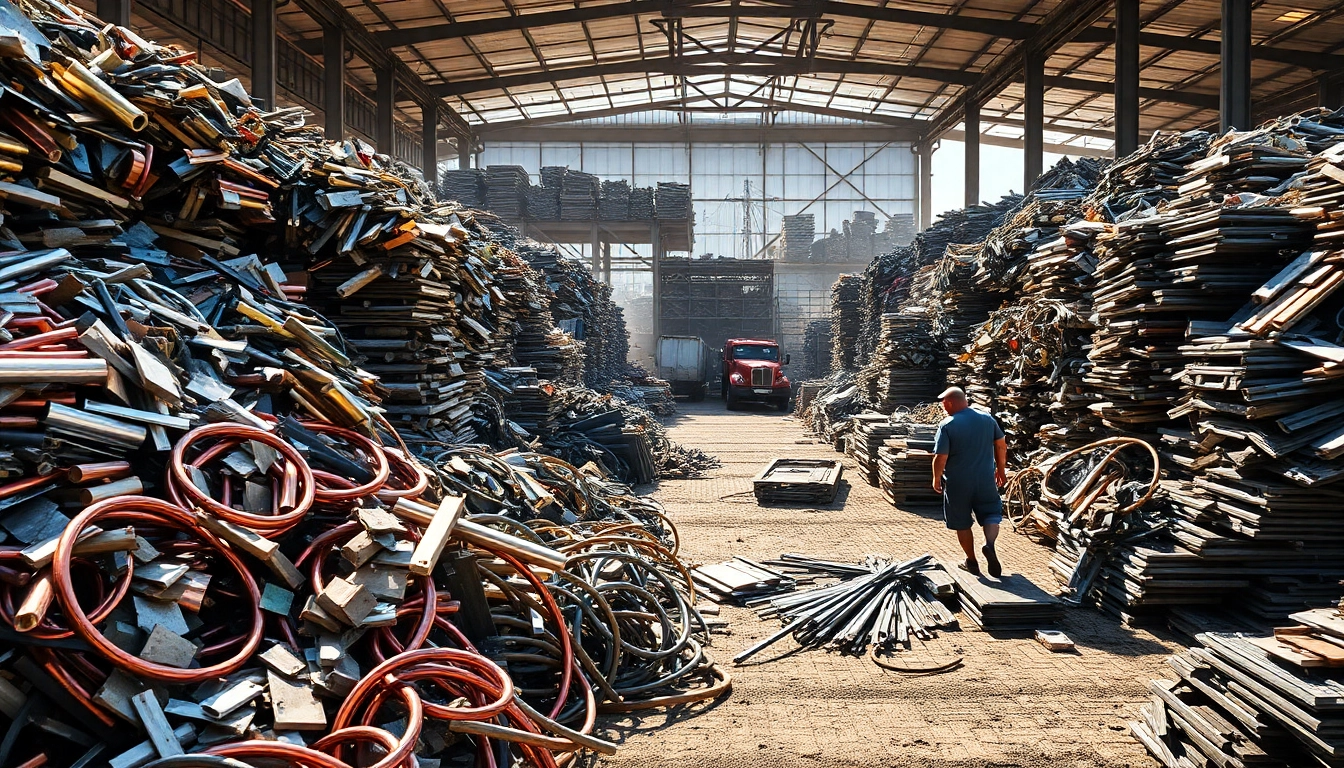 Workers sorting materials at Schrottplatz Remscheid, illustrating the bustling scrap metal scene.