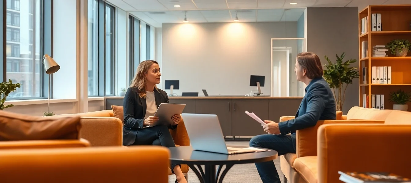 Professionelle Beratung zur Personalvermittlung in einem modernen Büro mit Fachkräften im Austausch.