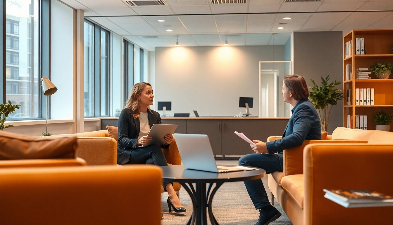 Professionelle Beratung zur Personalvermittlung in einem modernen Büro mit Fachkräften im Austausch.