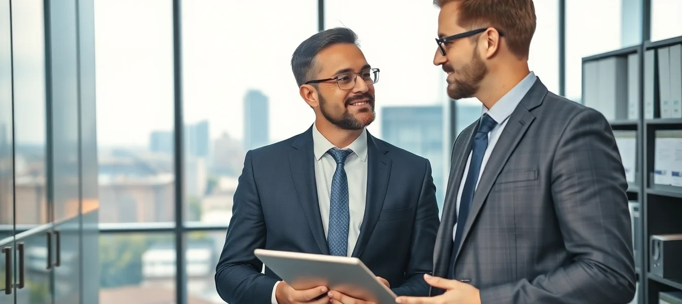 Headhunter Pflegekräfte im Gespräch mit einem Kandidaten in einem modernen Büro, zeigt Professionalität und Expertise.
