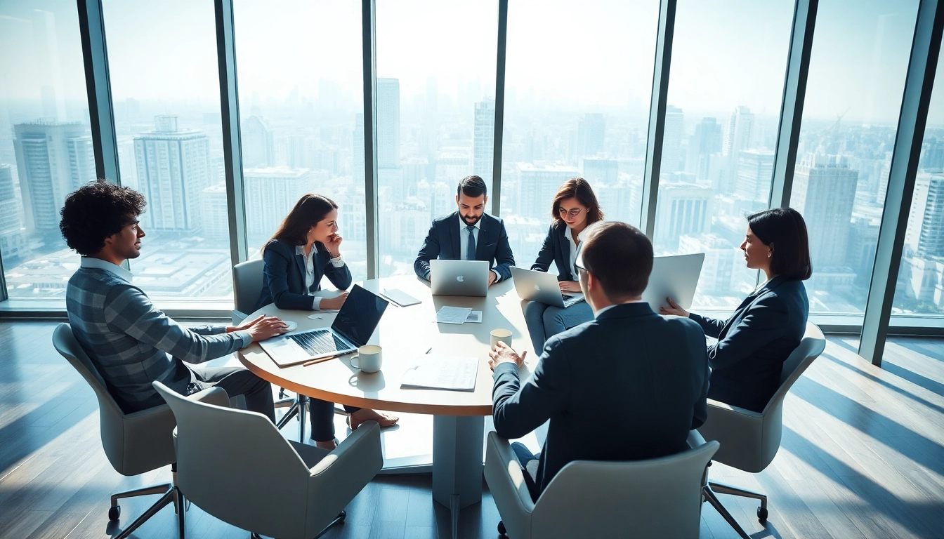 Visualize a collaborative meeting about Headhunter Agentur strategies in a modern office.