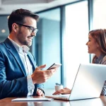 Headhunter Führungskräfte berät einen potenziellen Kandidaten in einem modernen Büro