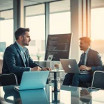 Headhunter Dresden führt ein persönliches Gespräch mit einem Kandidaten in einem modernen Büro.