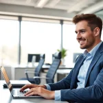 Headhunter Schweiz analysiert Bewerbungen in einem modernen Büro.