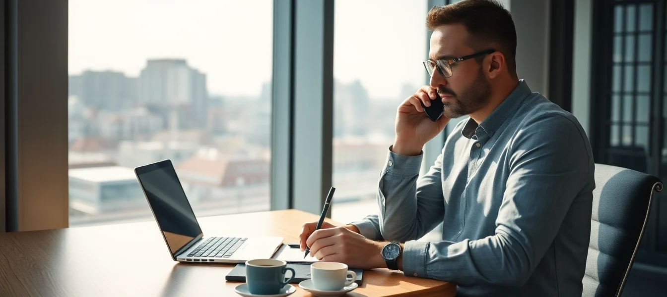 Headhunter Chemnitz, der in einem Büro am Telefon spricht, um neue Talente zu rekrutieren.
