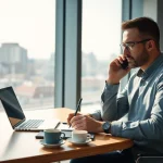 Headhunter Chemnitz, der in einem Büro am Telefon spricht, um neue Talente zu rekrutieren.