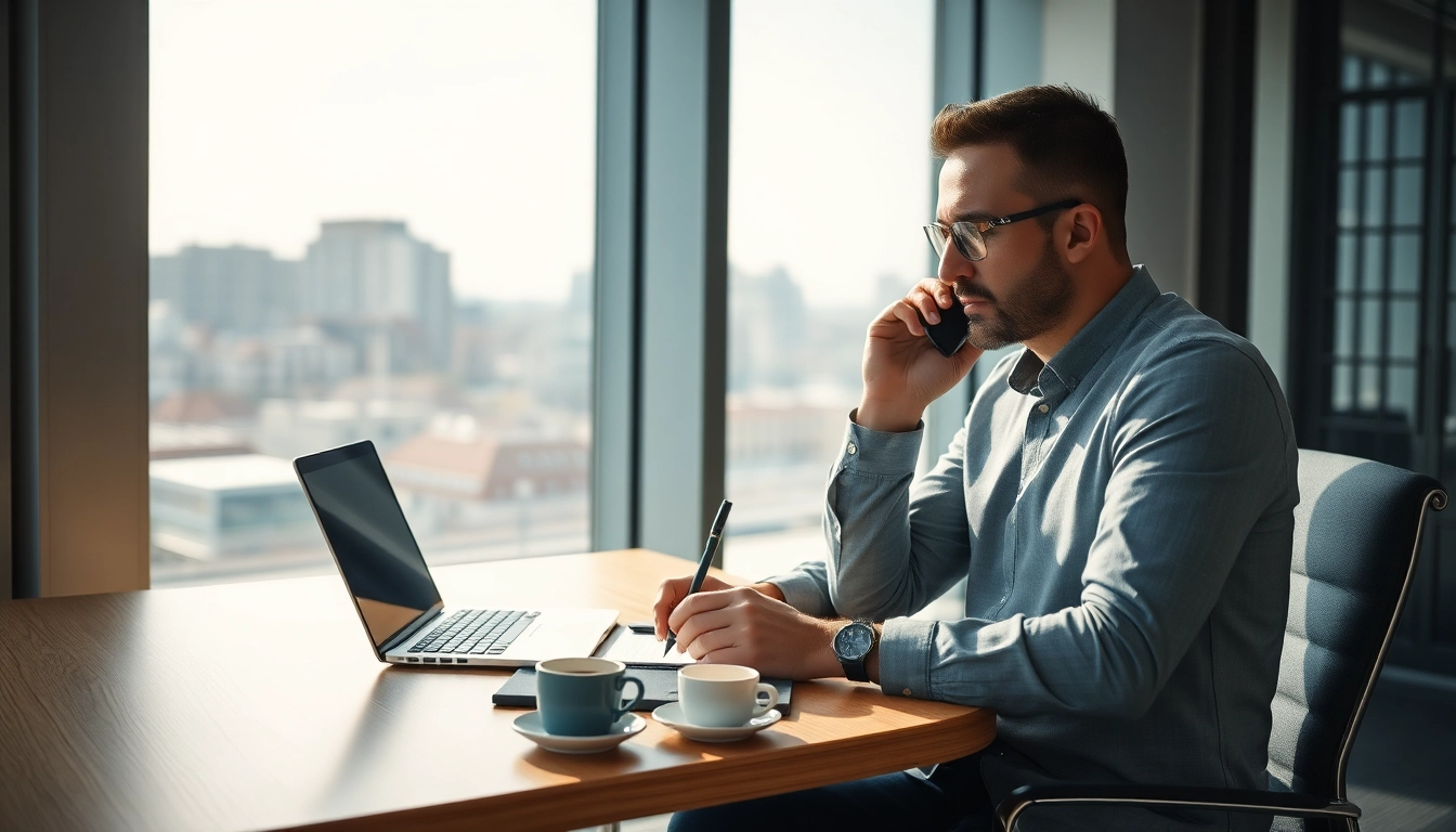 Headhunter Chemnitz, der in einem Büro am Telefon spricht, um neue Talente zu rekrutieren.