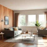 Erlebe kreative Raumgestaltung mit einem stilvoll eingerichteten Wohnzimmer, das Wärme und Modernität ausstrahlt.