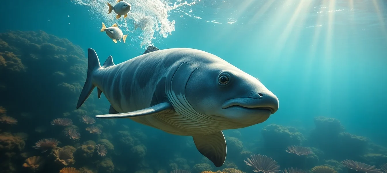 Tauchen Bullenhaie: Taucher mit Bullenhaien in klarem Wasser, umgeben von bunten Korallen und Lichtstrahlen.