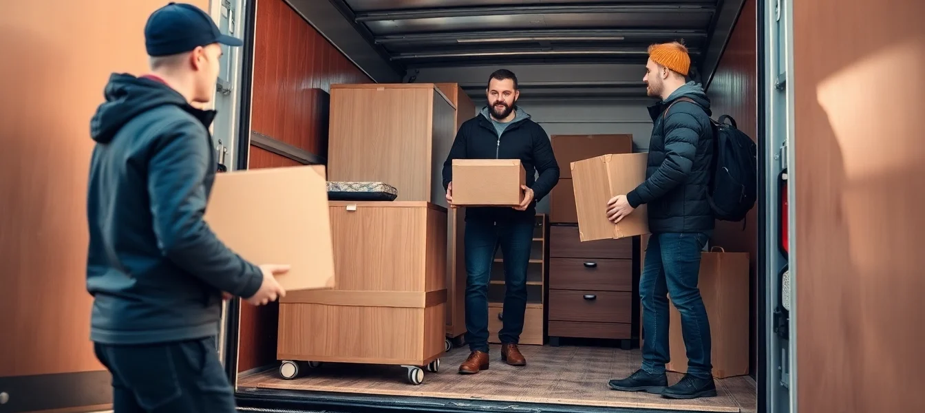 Umzugsunternehmen Wermelskirchen packt Möbel sorgfältig in einen Umzugstransporter.