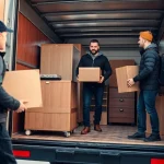 Umzugsunternehmen Wermelskirchen packt Möbel sorgfältig in einen Umzugstransporter.