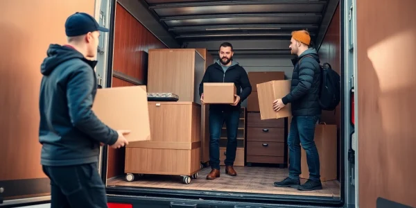 Umzugsunternehmen Wermelskirchen packt Möbel sorgfältig in einen Umzugstransporter.