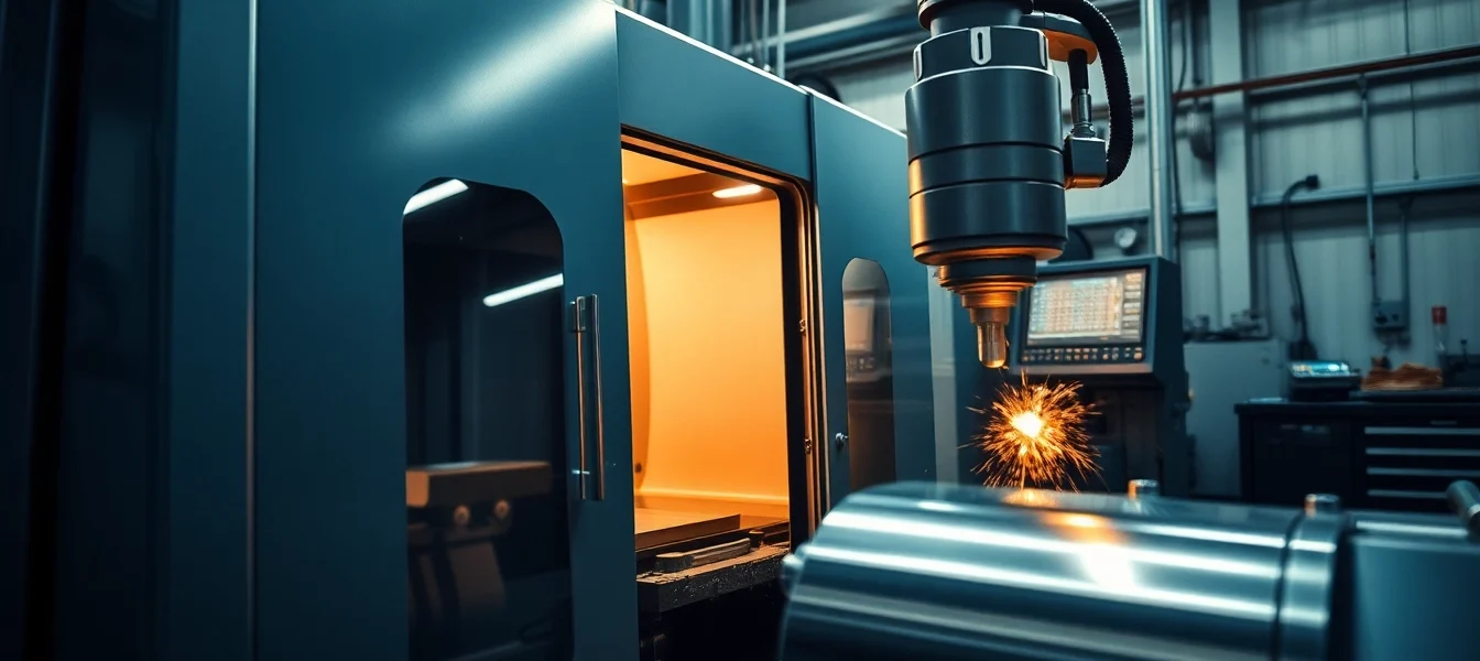 CNC Glanzdrehen Felgen München in einer modernen Werkstatt zeigen, mit präzisen Maschinen und glänzenden Felgen.