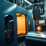 CNC Glanzdrehen Felgen München in einer modernen Werkstatt zeigen, mit präzisen Maschinen und glänzenden Felgen.