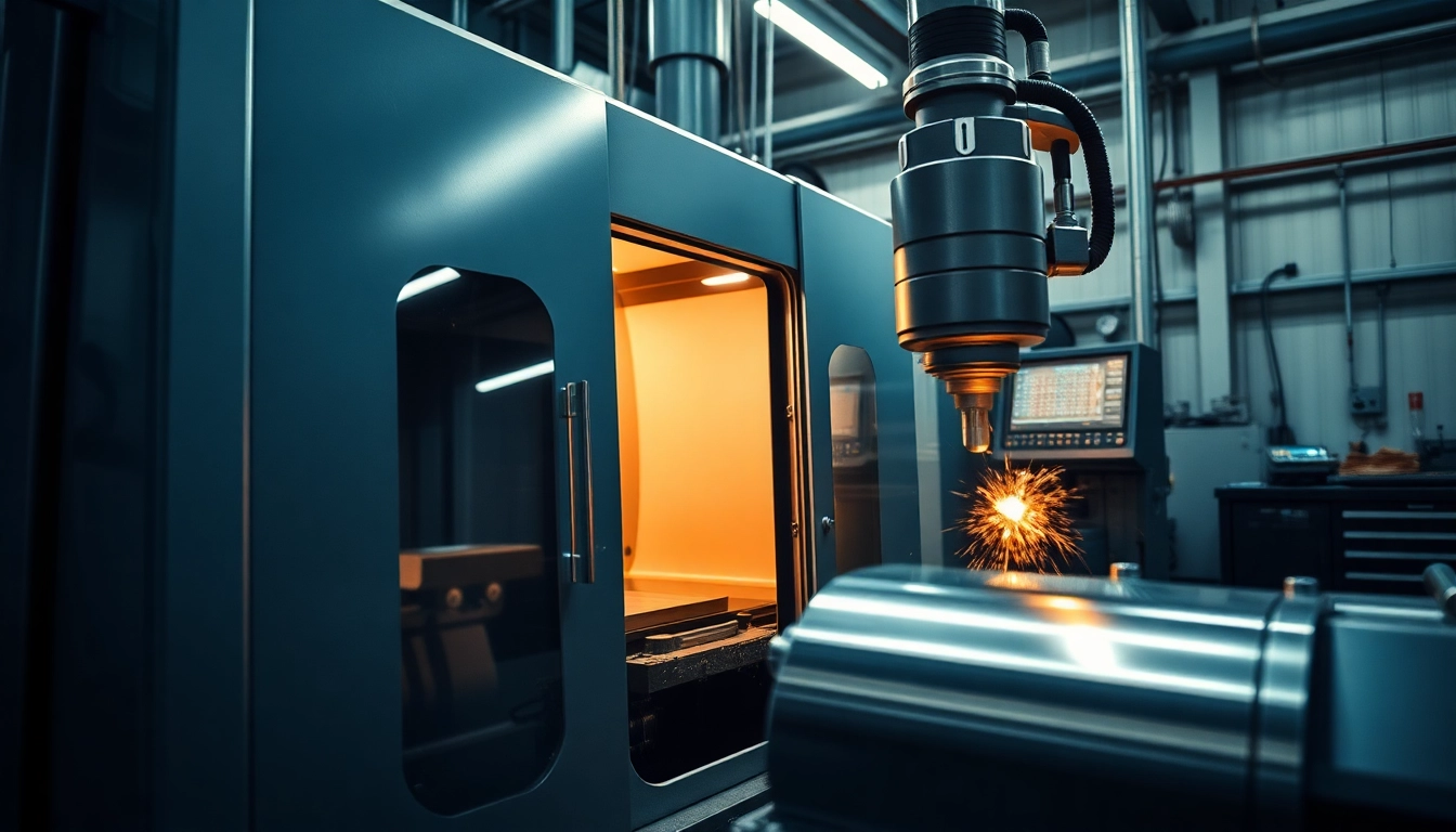 CNC Glanzdrehen Felgen München in einer modernen Werkstatt zeigen, mit präzisen Maschinen und glänzenden Felgen.