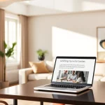 Webdesign für Coaches, das Professionalität und Authentizität ausstrahlt, dargestellt in einem eleganten Raum mit modernem Laptop.