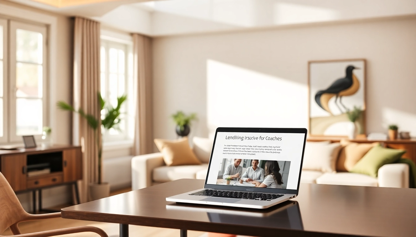 Webdesign für Coaches, das Professionalität und Authentizität ausstrahlt, dargestellt in einem eleganten Raum mit modernem Laptop.
